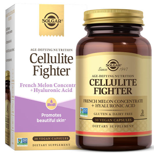 Solgar Cellulite Fighter vista frontal con etiqueta clara y beneficios