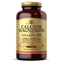 Solgar envase frontal mostrando calcio magnesio vit D3 para apoyo óseo