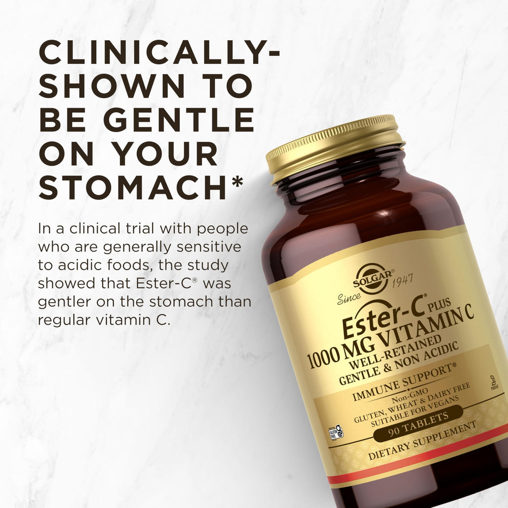Solgar Ester-C etiqueta nutricional clara para información de dosificación segura