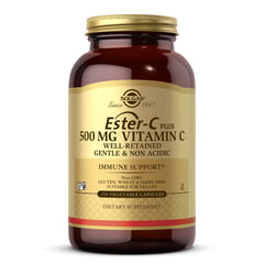 Solgar frasco delantero de Ester-C Plus mostrando etiqueta y cantidad