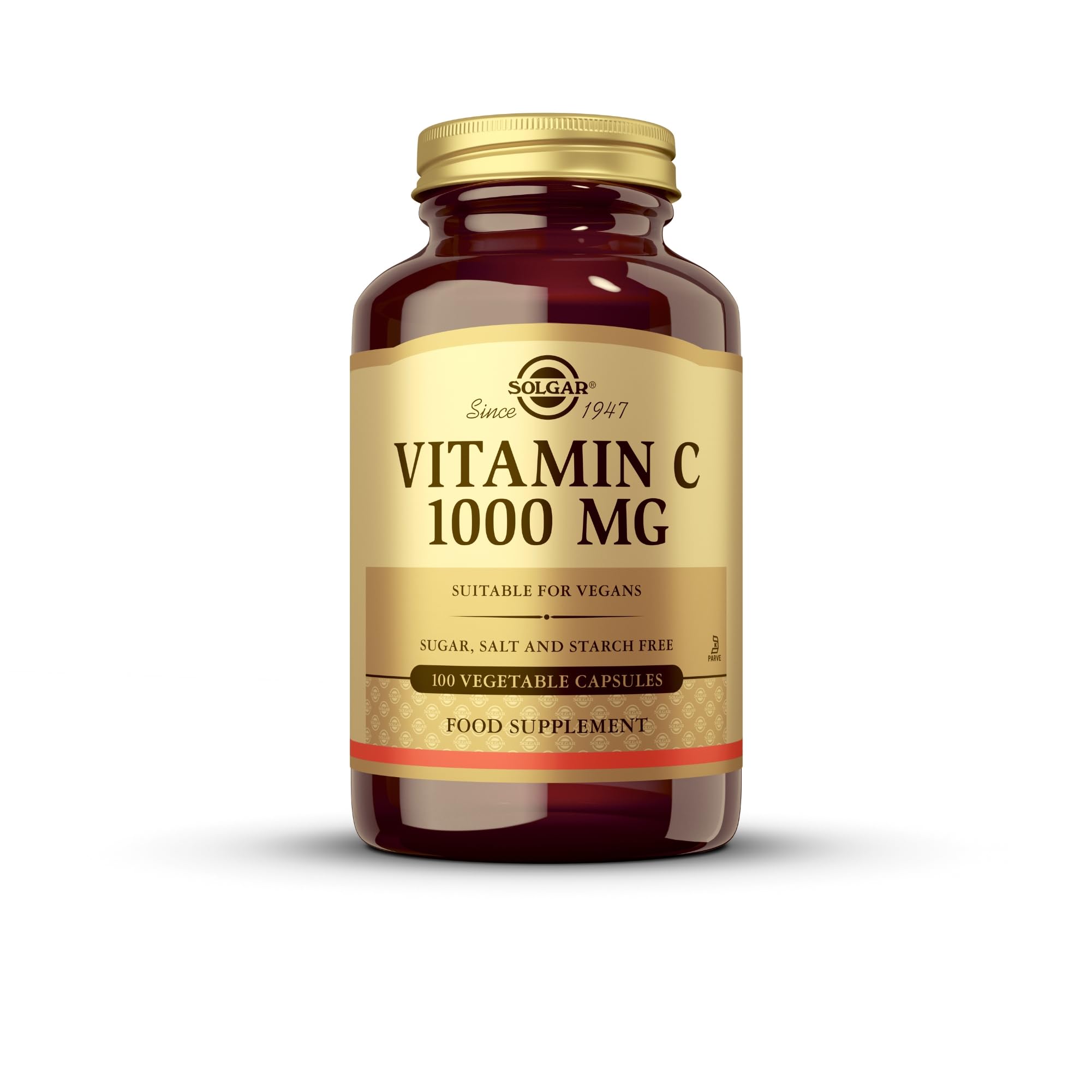 Solgar etiqueta de información nutricional indicando 1000 mg por cápsula