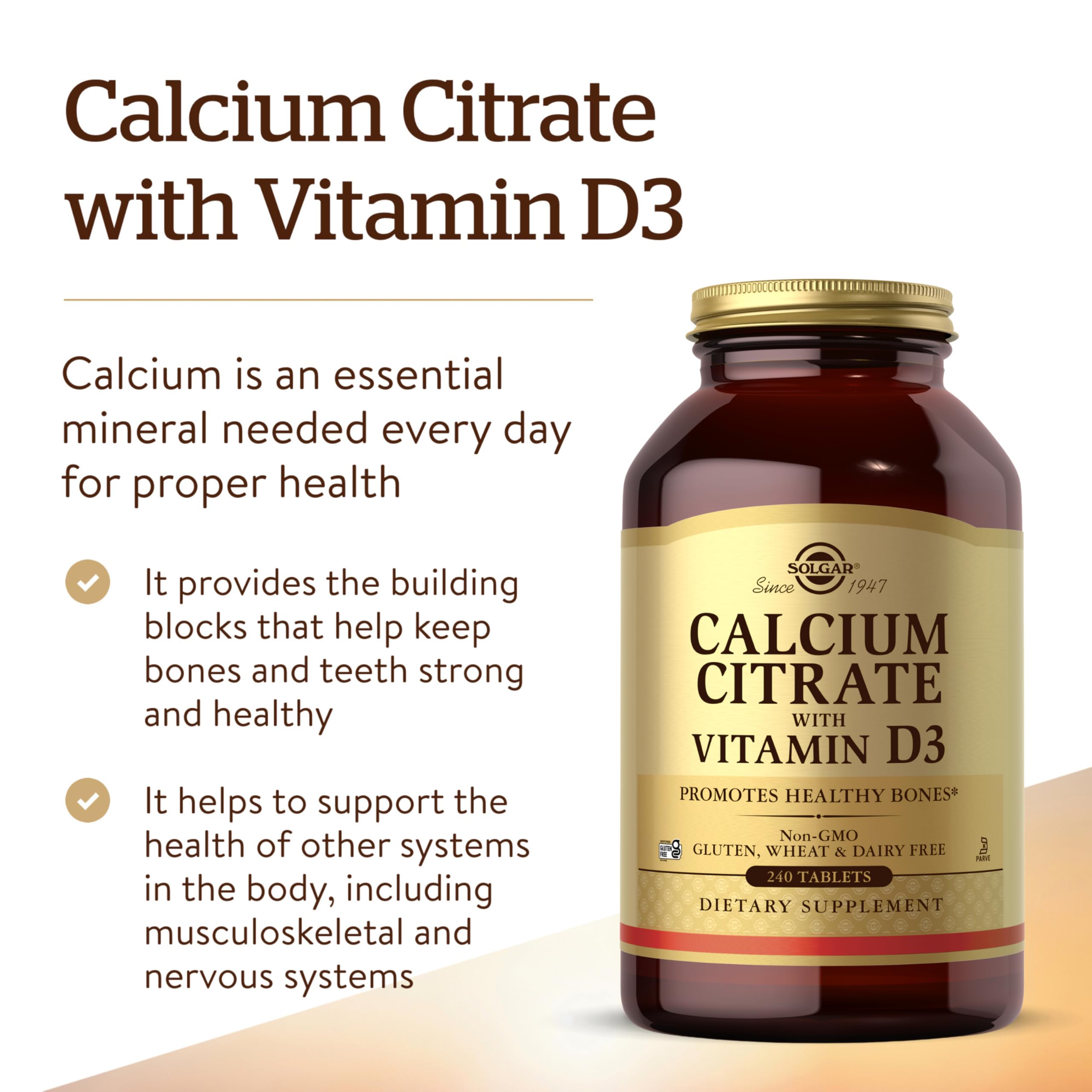 Solgar etiqueta nutricional con detalles de calcio y vitamina D3
