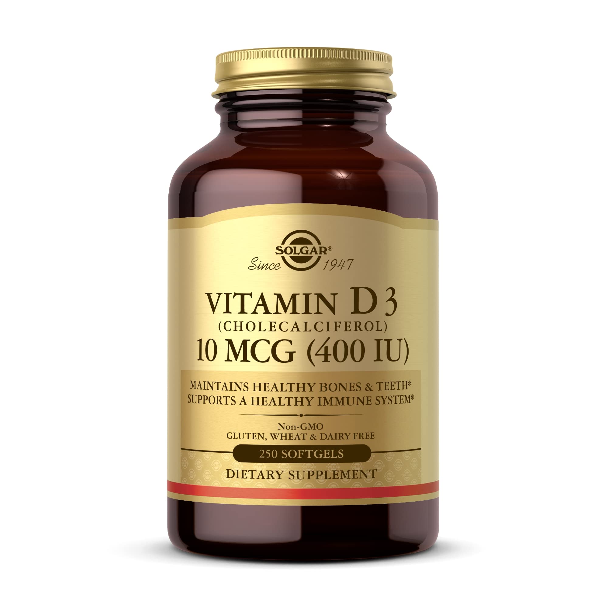 Solgar frente del envase mostrando 250 softgels y beneficios claros