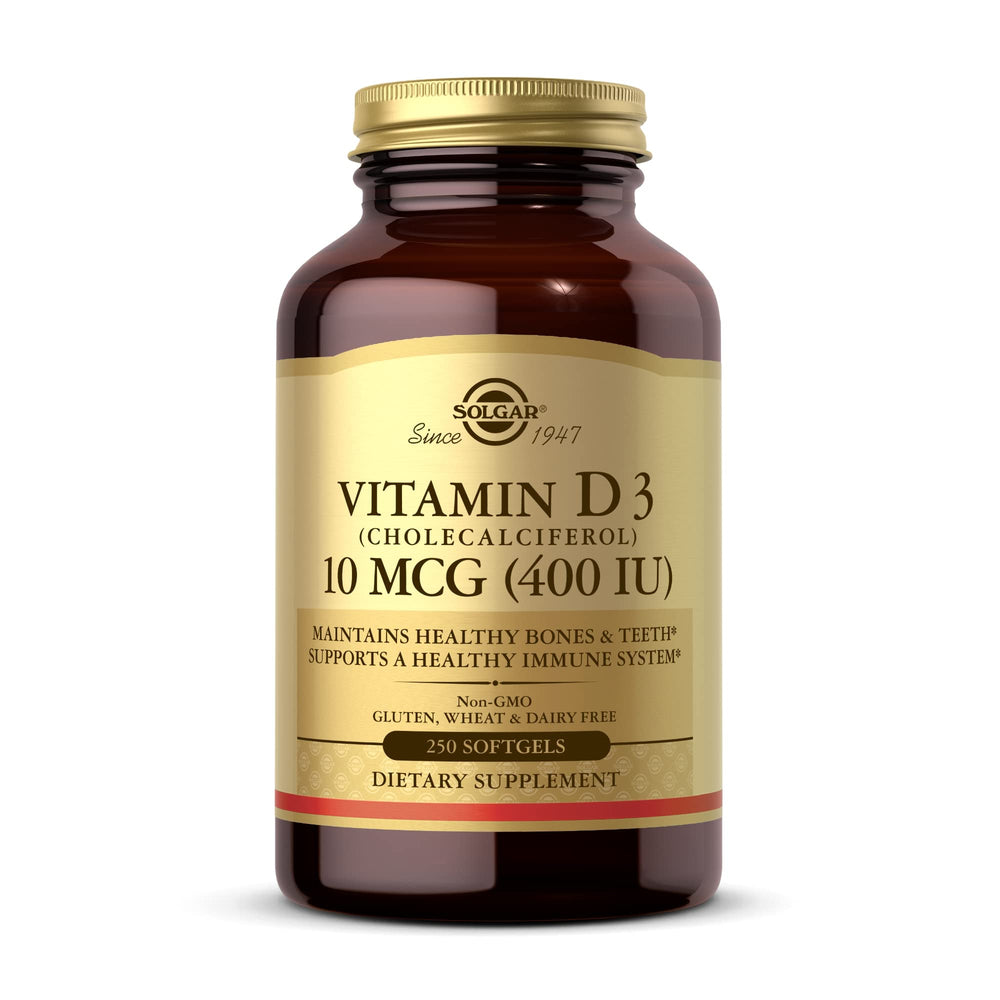 Solgar frente del envase mostrando 250 softgels y beneficios claros