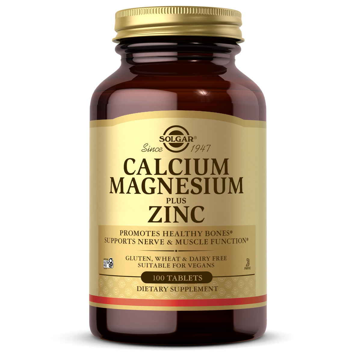 Solgar frontal del envase mostrando 100 tabletas y beneficios claros