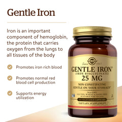 Detalle de una cápsula vegetal Solgar Gentle Iron enfatizando su formulación suave