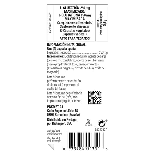 Solgar glutatión reducido 250 mg, etiqueta: datos del producto y modo de empleo