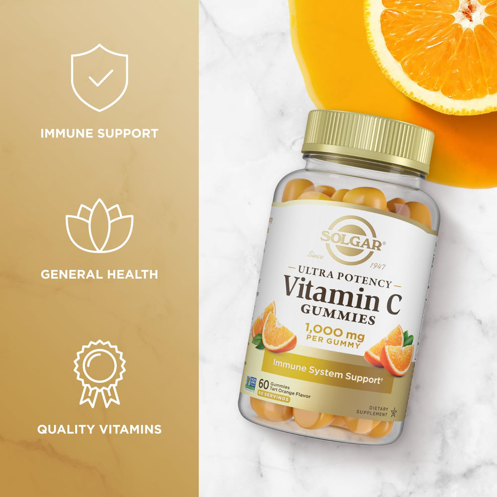 Solgar gomita en primer plano resaltando contenido de vitamina C