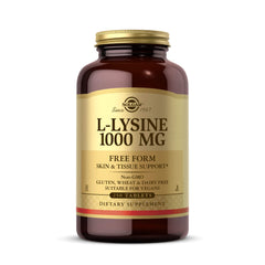 Solgar L-Lysine frontal del envase mostrando dosis y cantidad