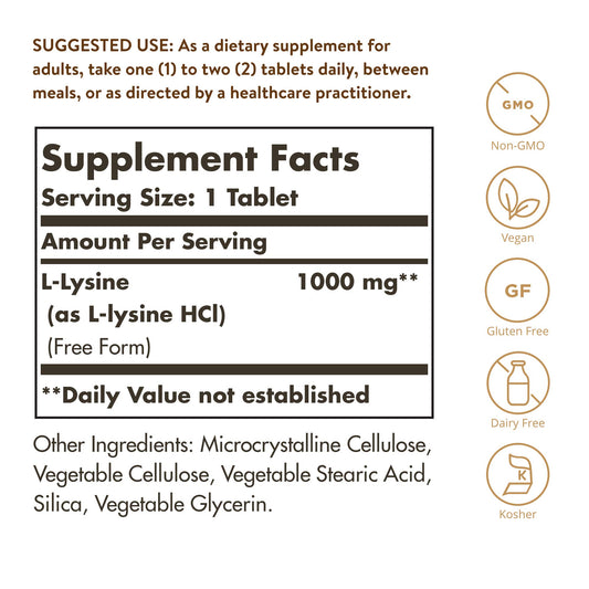 Detalle de tabletas Solgar L-Lysine para apreciar forma y textura
