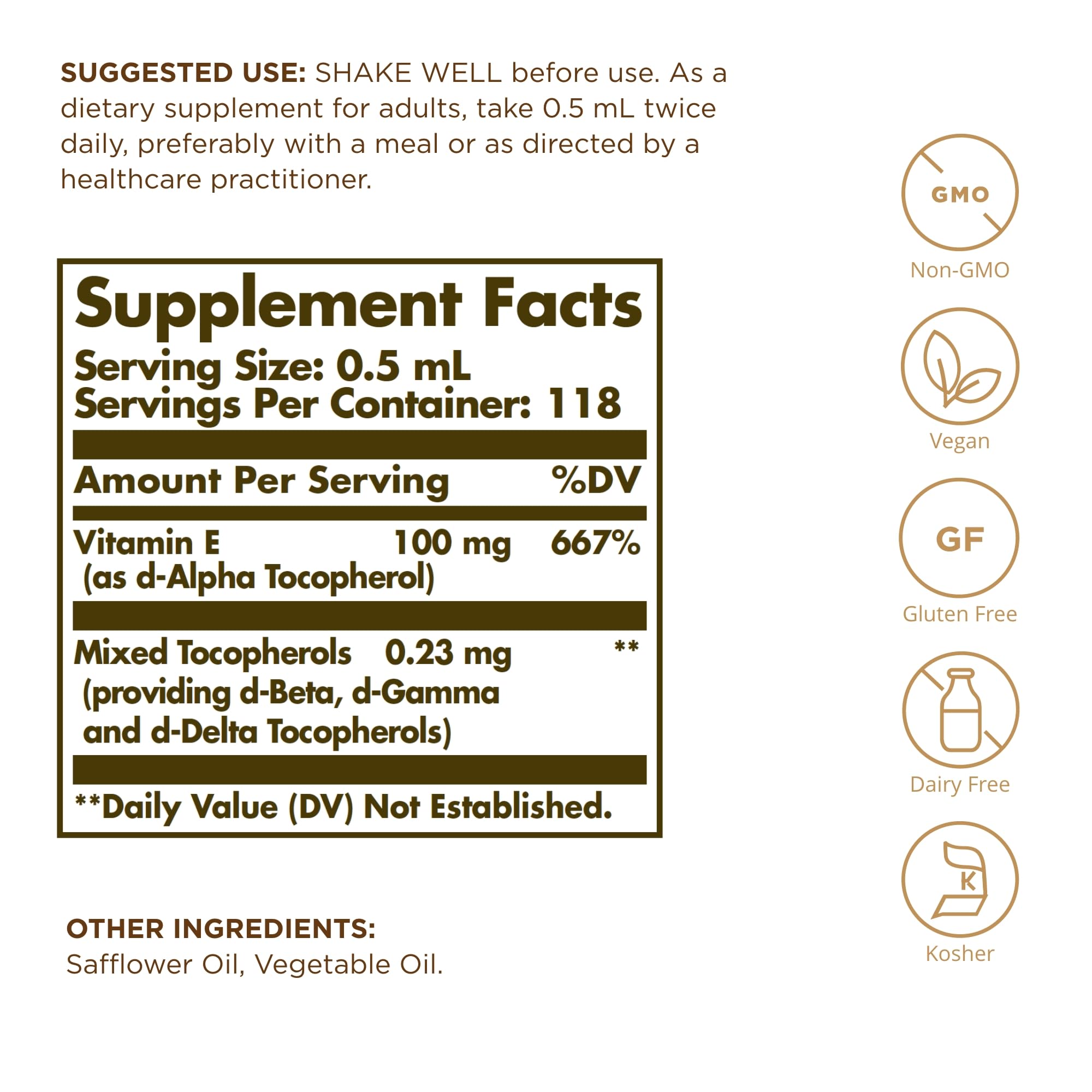 Solgar Liquid Vitamin E cuentagotas en detalle para dosificación precisa