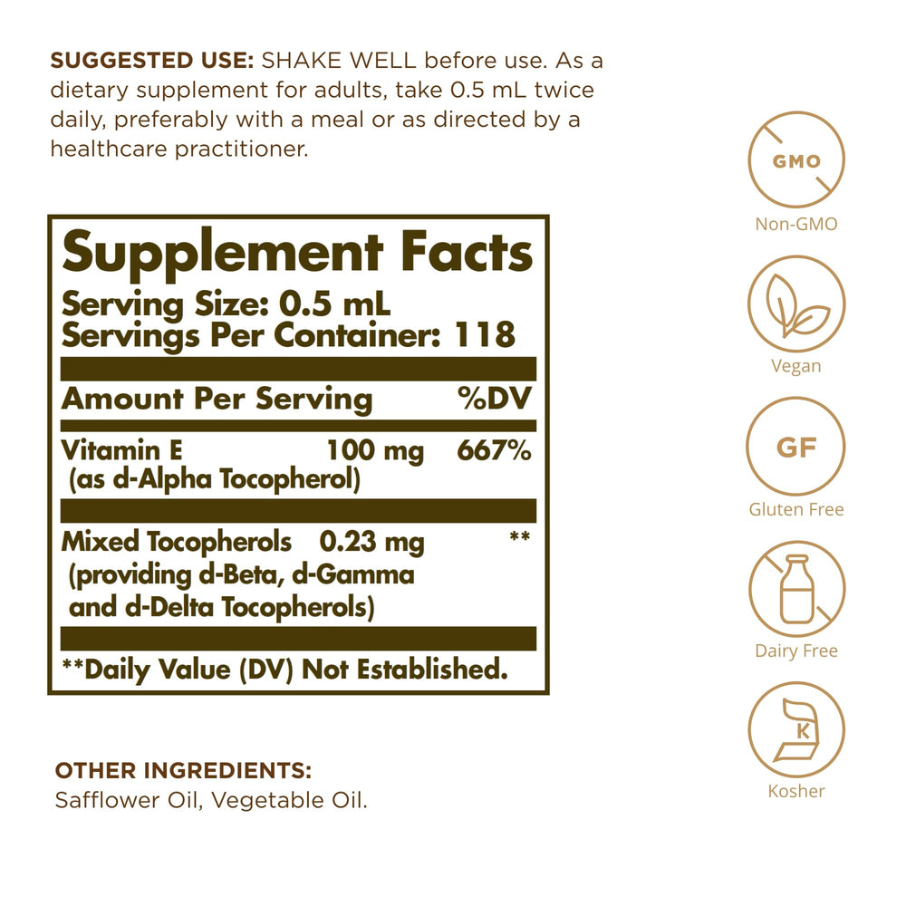 Solgar Liquid Vitamin E cuentagotas en detalle para dosificación precisa