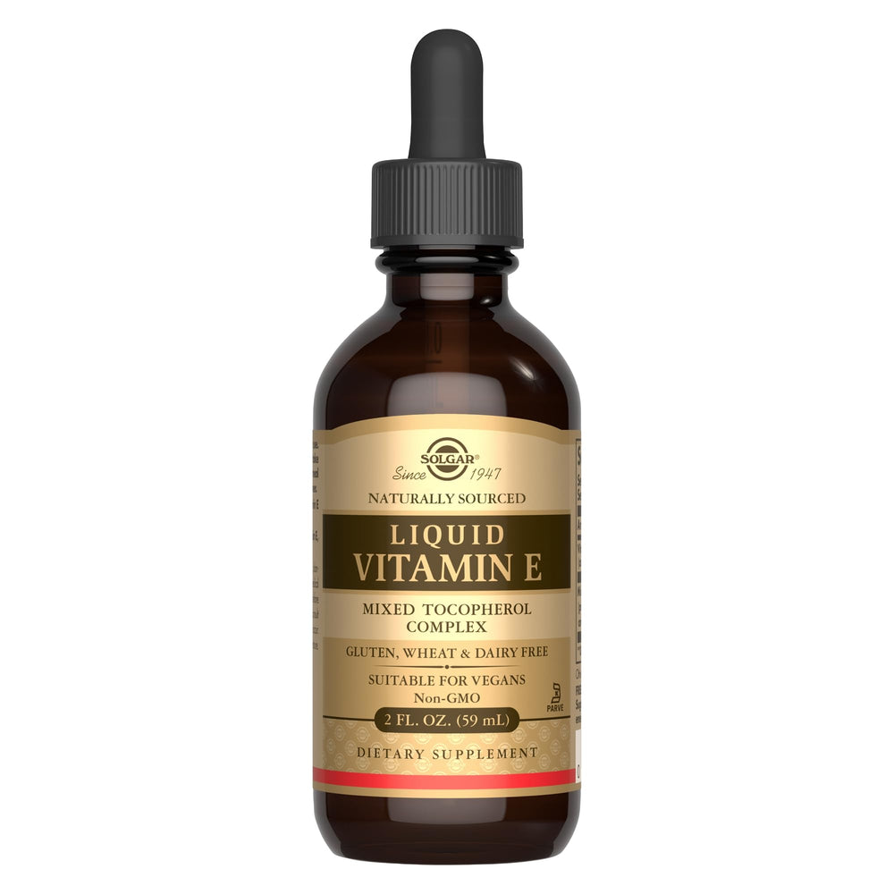 Solgar Liquid Vitamin E frontal mostrando el envase y beneficio práctico