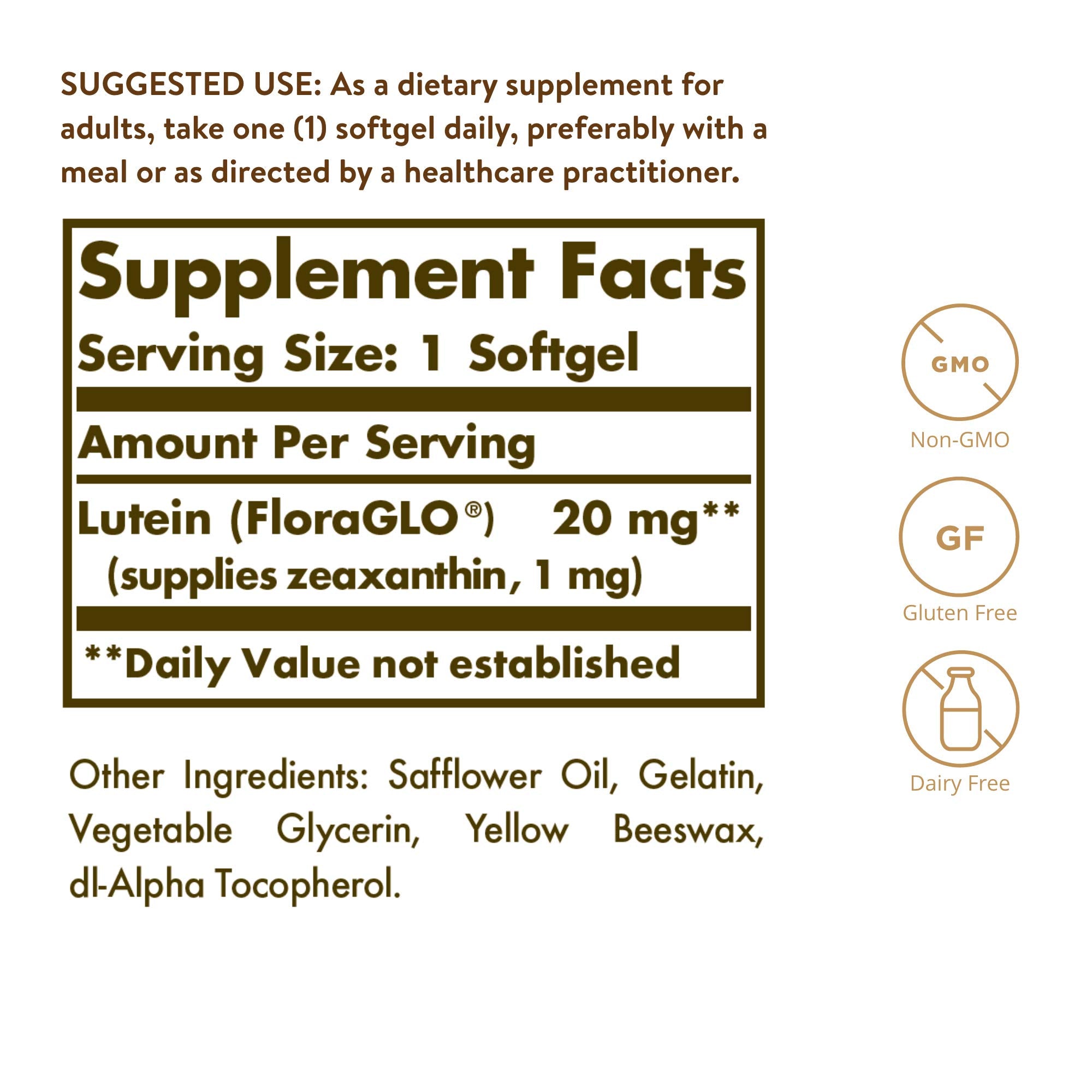 Detalle de textura del softgel Solgar Lutein destacando fácil ingesta