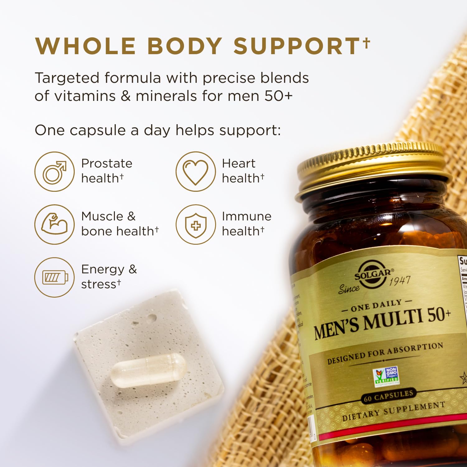 Detalle de la etiqueta Solgar con lista de vitaminas y minerales clave