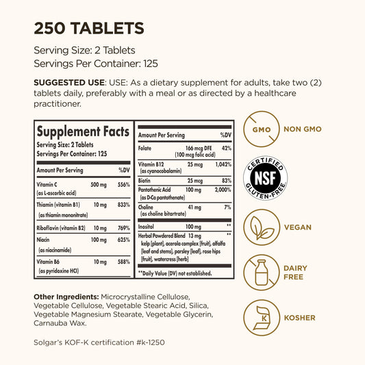 Solgar tabletas textura y acabado lisos para fácil ingestión y absorción