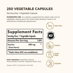 Solgar taurine cápsula en primer plano detalle de textura y calidad