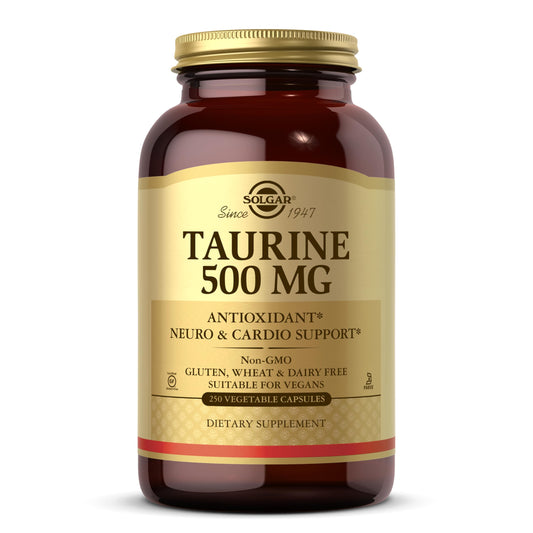 Solgar taurine frente del envase mostrando presentación y pureza