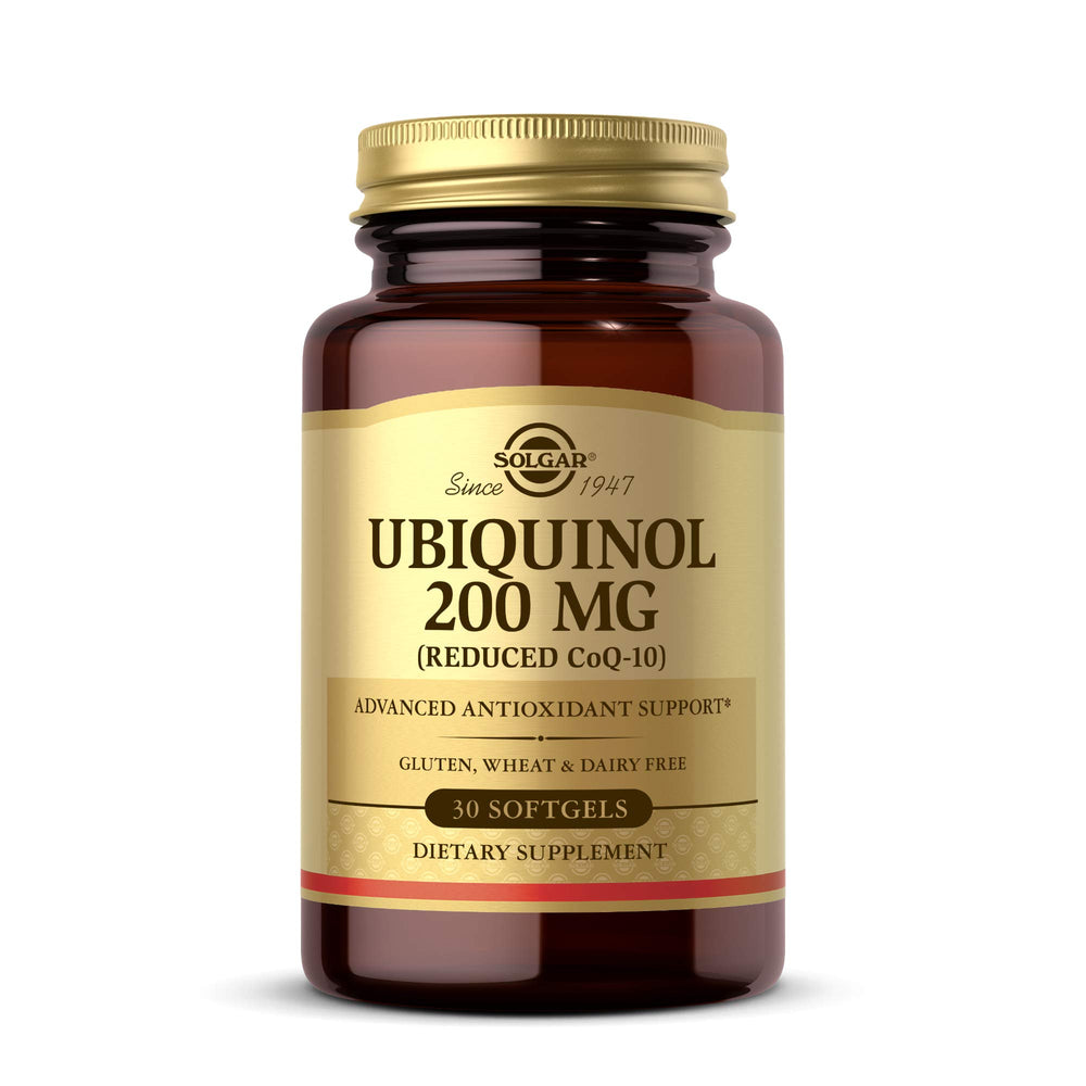 Solgar frasco delante mostrando 30 softgels y beneficio de apoyo antioxidante