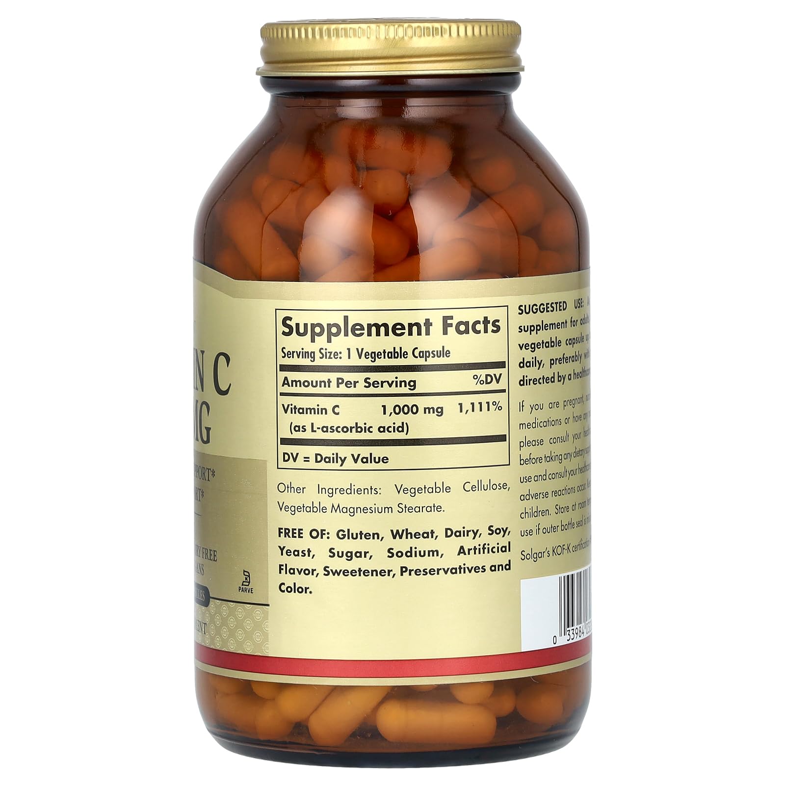 Detalle de cápsula vegetal de Solgar Vitamin C 1000 mg