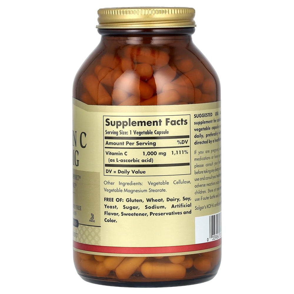 Detalle de cápsula vegetal de Solgar Vitamin C 1000 mg