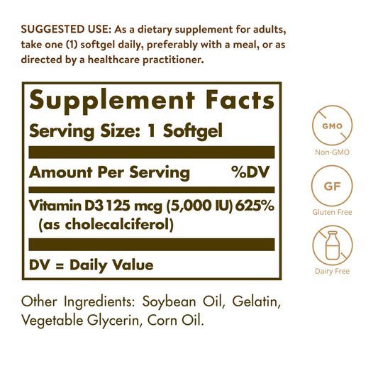 Cápsula blanda Solgar Vitamin D3 en primer plano muestra textura y facilidad de deglución