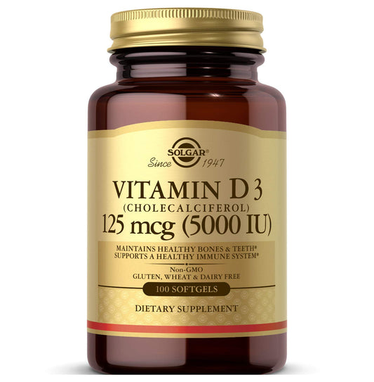 Solgar frasco frontal mostrando etiqueta clara y beneficio de vitamina D3