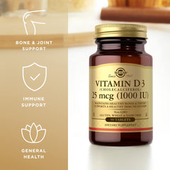 Solgar Vitamina D3, tabletas listas para consumo; ayuda a la función neuromuscular.