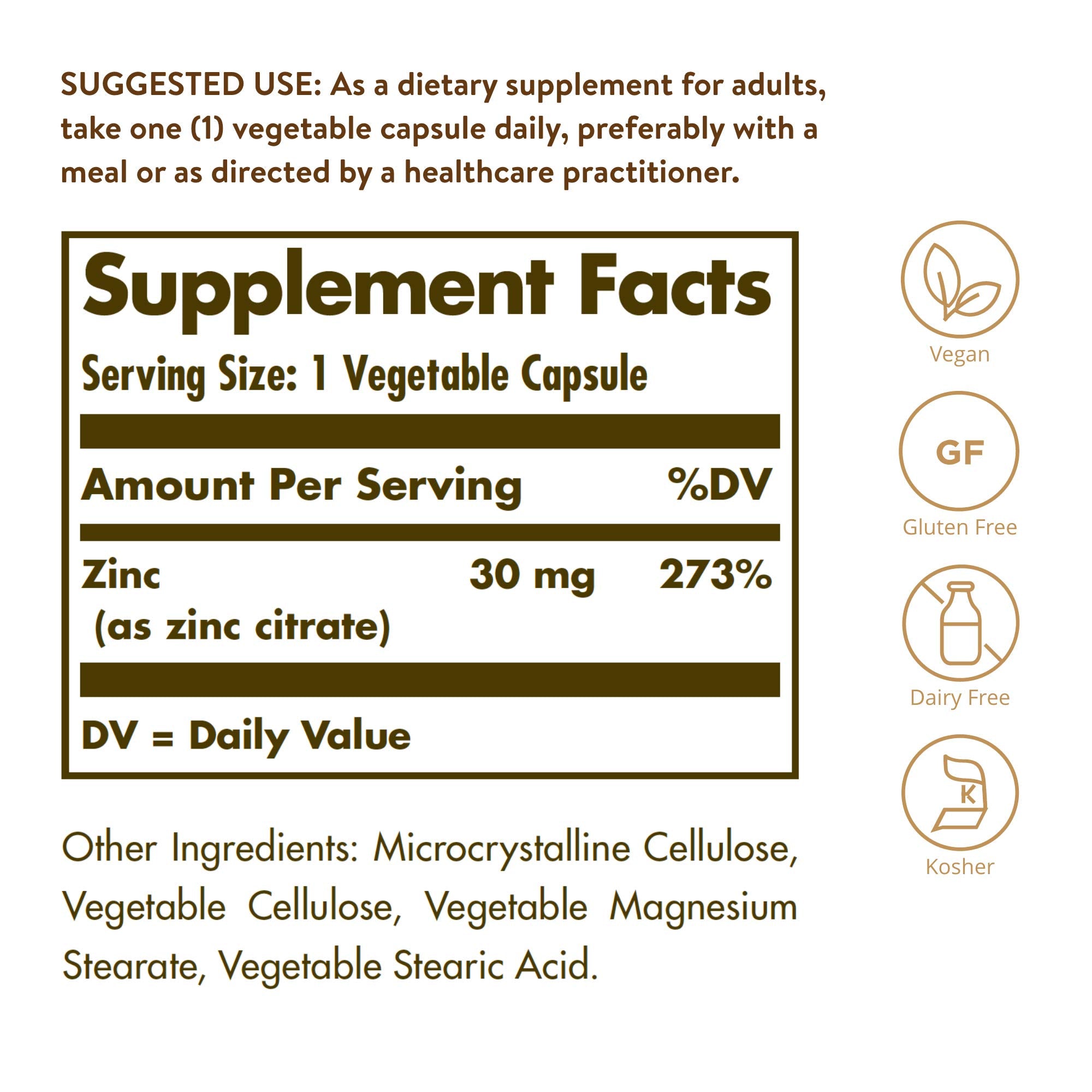 detalle de cápsula vegetal Solgar Zinc Citrate, textura y tamaño visible