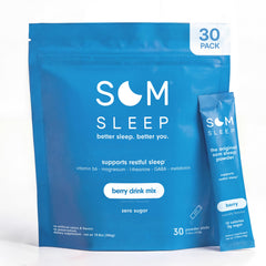 Som Sleep frente del empaque mostrando 30 sobres y beneficio de conveniencia