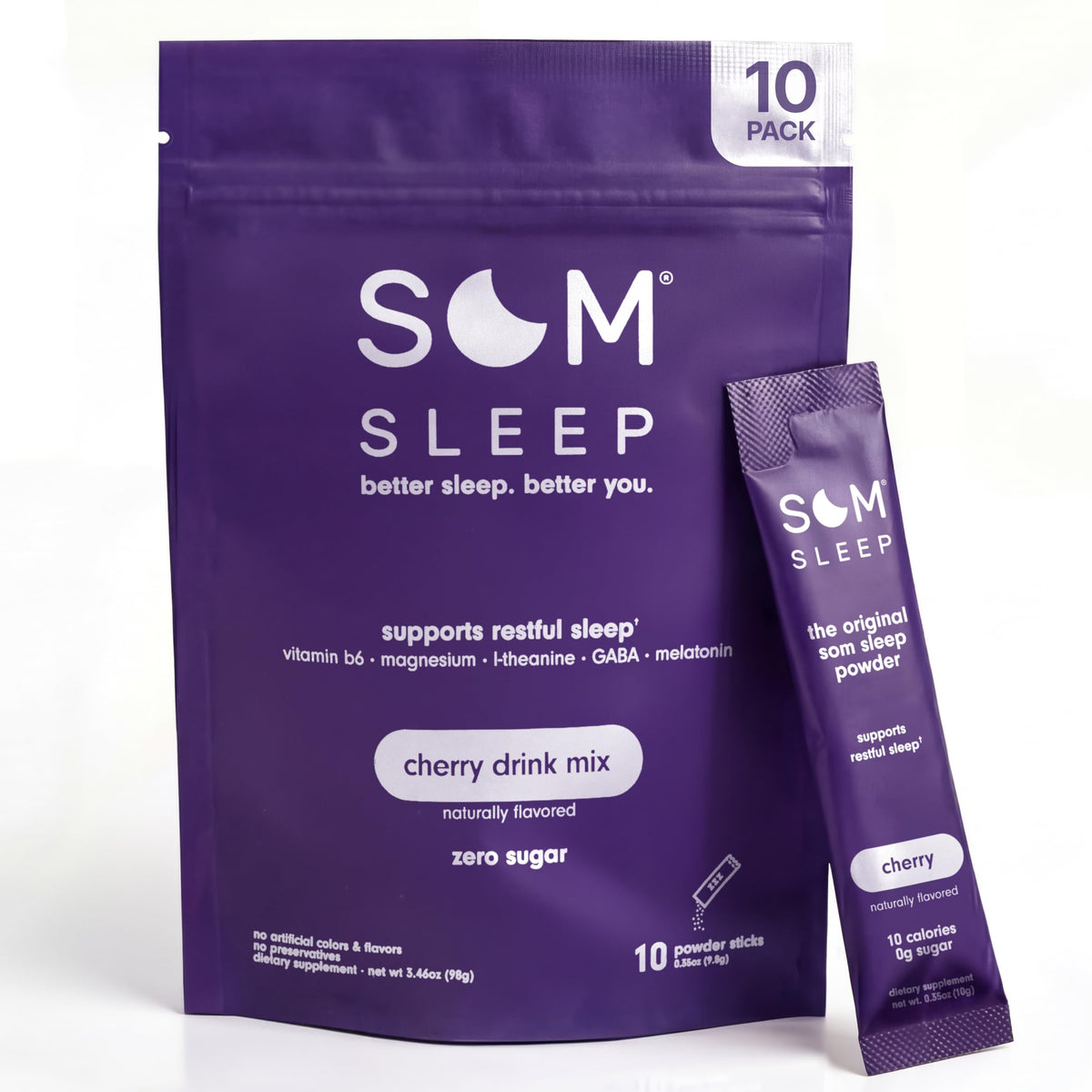 Som Sleep envase frontal sabor cereza mostrando presentación y conveniencia