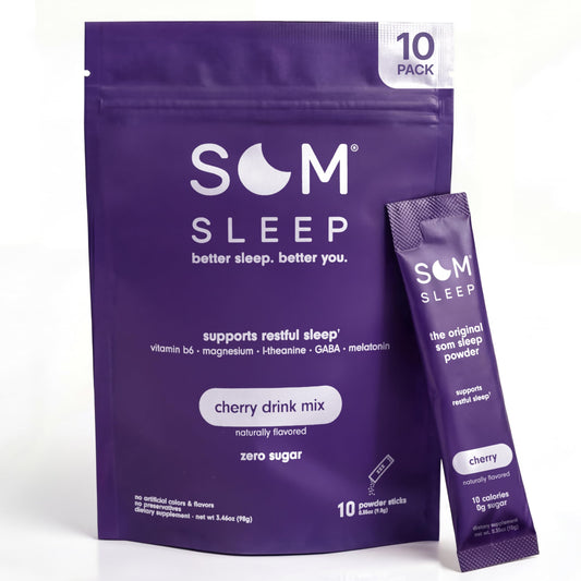 Som Sleep envase frontal sabor cereza mostrando presentación y conveniencia