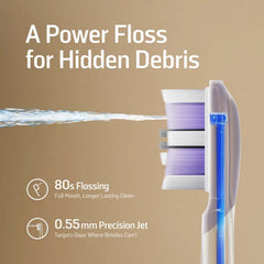 Soocas NEOS II boquilla del irrigador en uso removiendo restos entre dientes