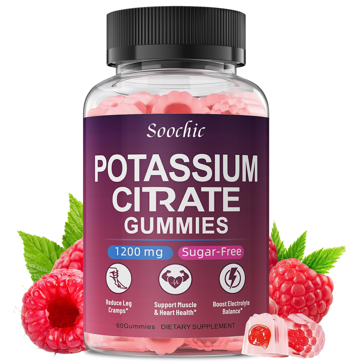 Soochic frente del envase que muestra 60 gomitas y beneficios veganos