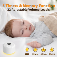 Soothing Sounds en uso sobre mesita junto a cuna, ayuda a establecer rutina nocturna