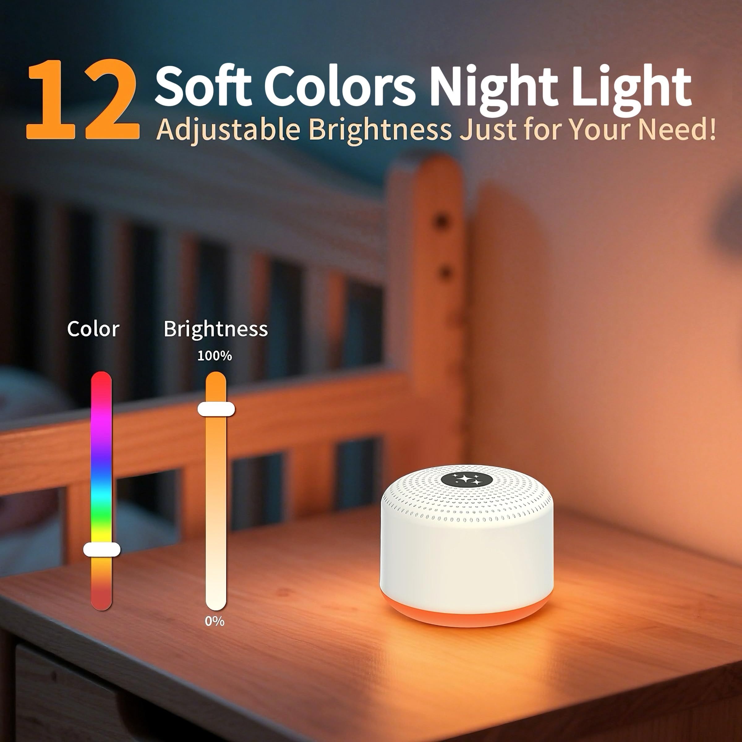 Soothing Sounds luz RGB encendida con colores suaves que crea ambiente relajante