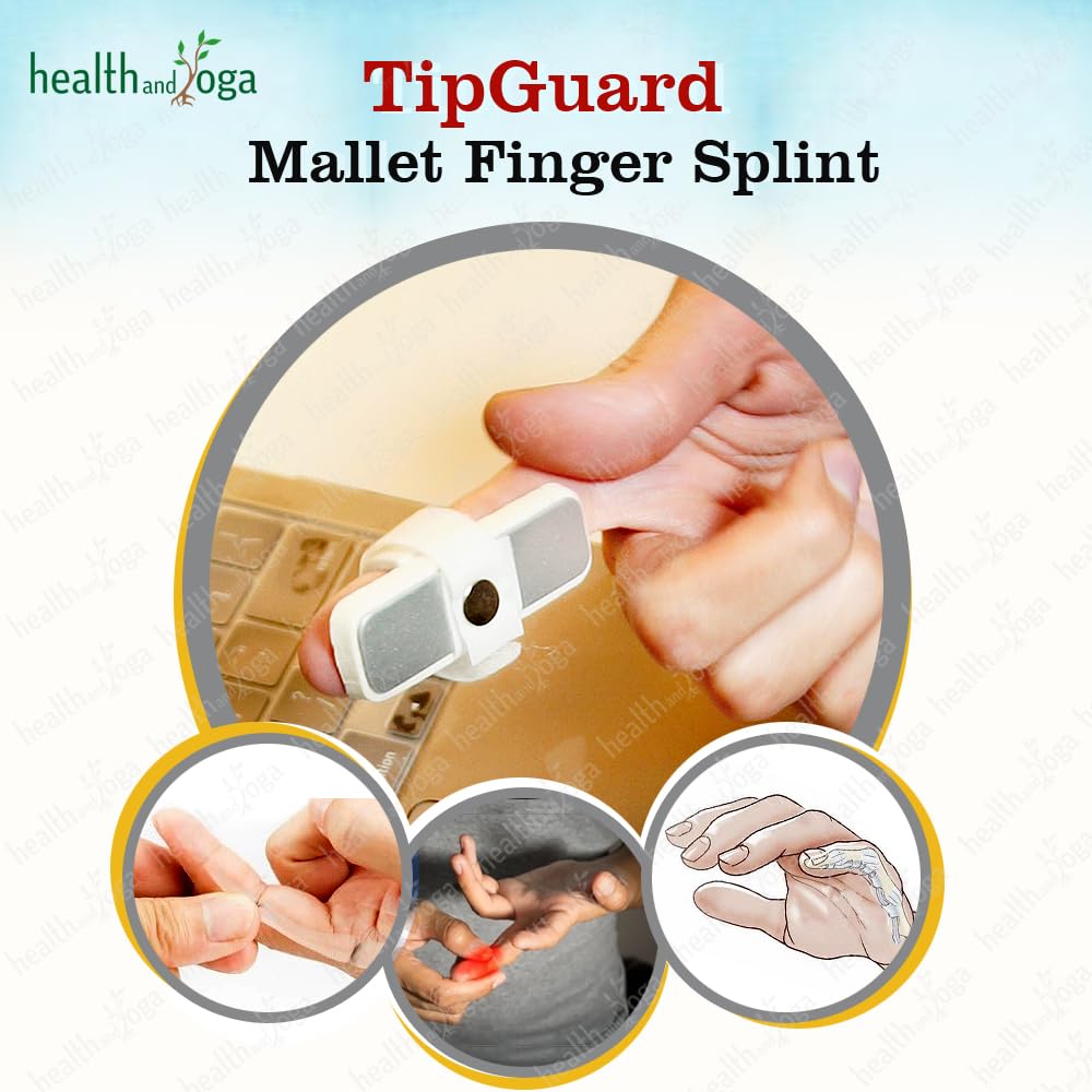 SoulGenie férula TipGuard colocada en dedo mostrando inmovilización segura