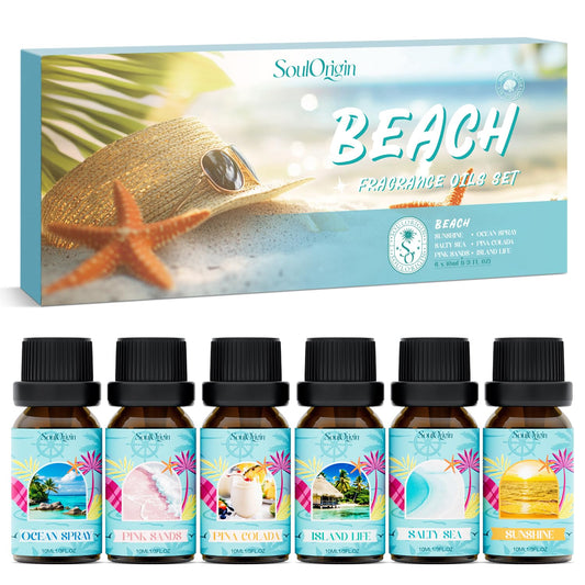 SoulOrigin empaquetado frontal del set de aromas de playa, perfecto para regalar