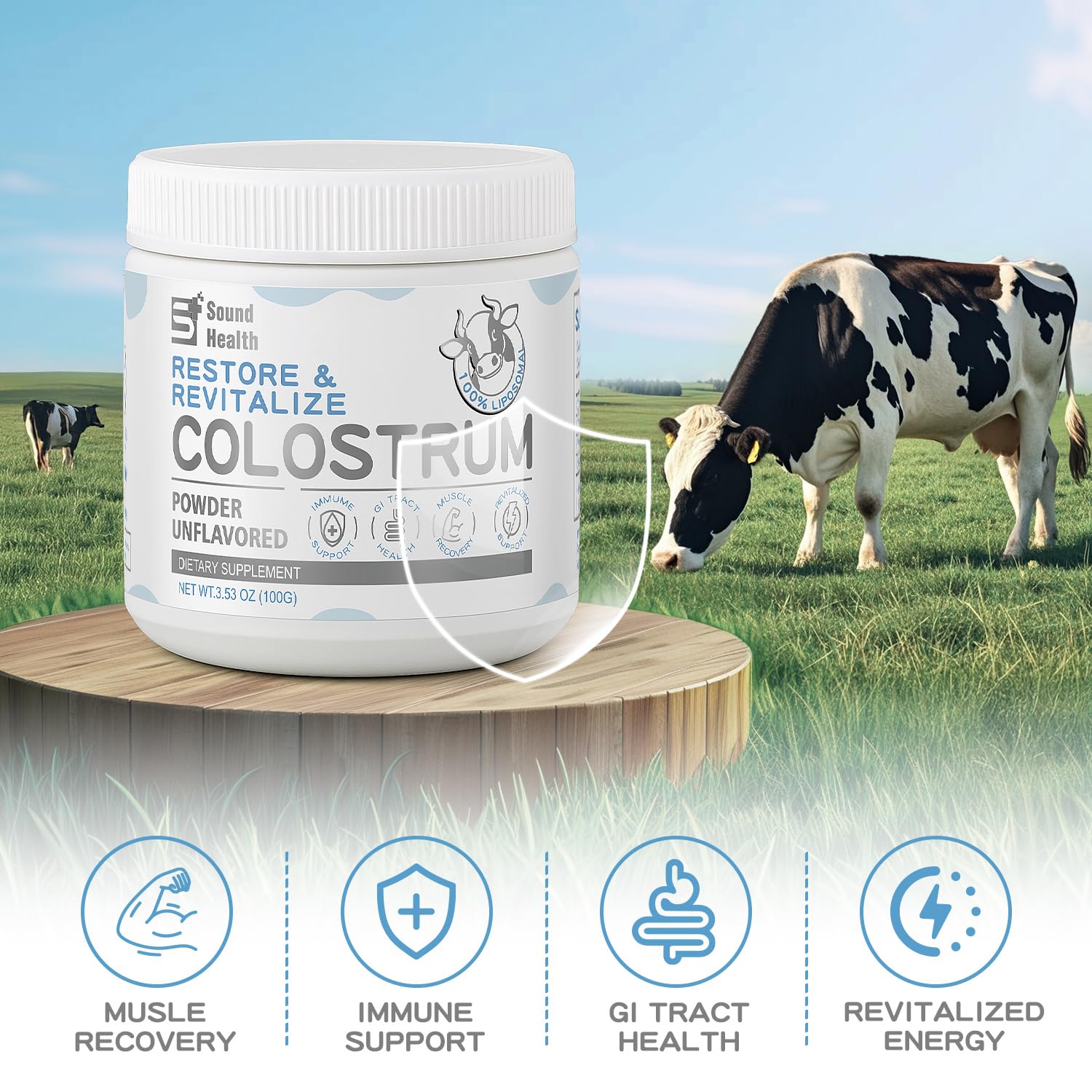 Sound Health Supplements: colostro mezclado en vaso, bebida lista para tomar