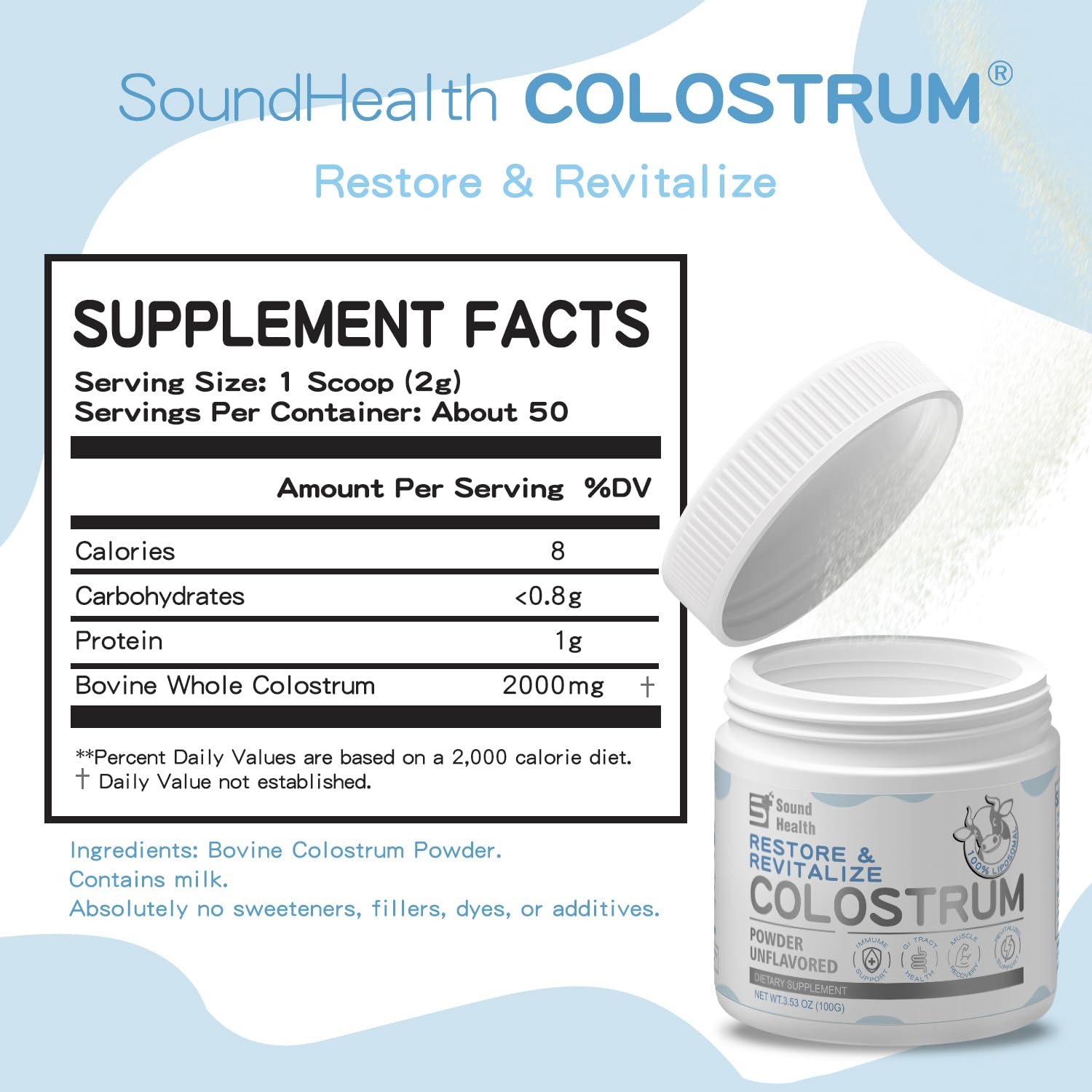 Sound Health Supplements: textura del polvo en la mano, fácil disolver