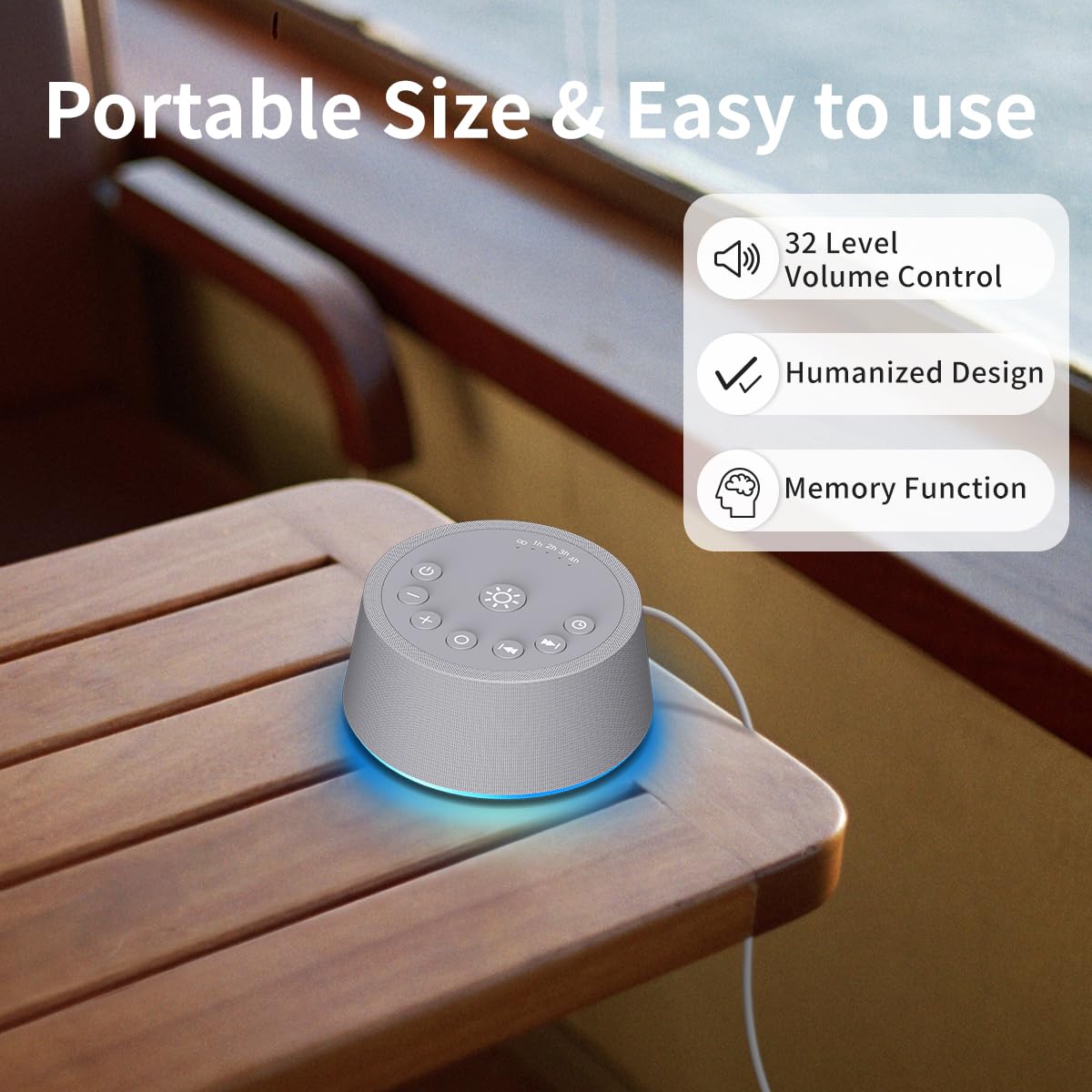 SoundLegend en cama reproduciendo sonidos para ayudar a dormir sin estorbar