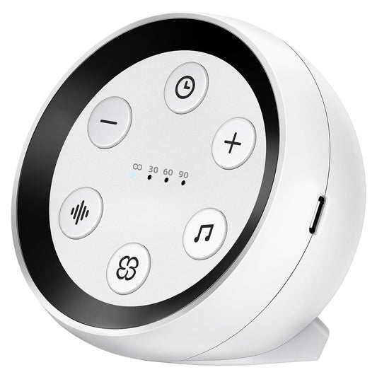 SoundMe vista frontal del dispositivo mostrando controles y diseño portátil