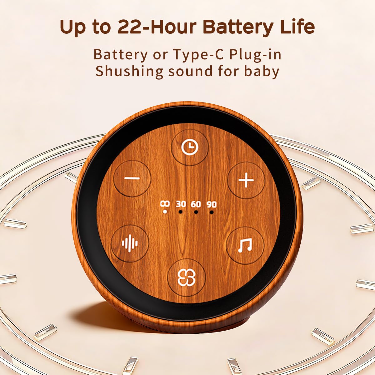 SoundMe en una maleta y sobre mesita en hotel para viajes y calma