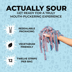 SOUR STRIPS primer plano textura acida y masticable para disfrutar