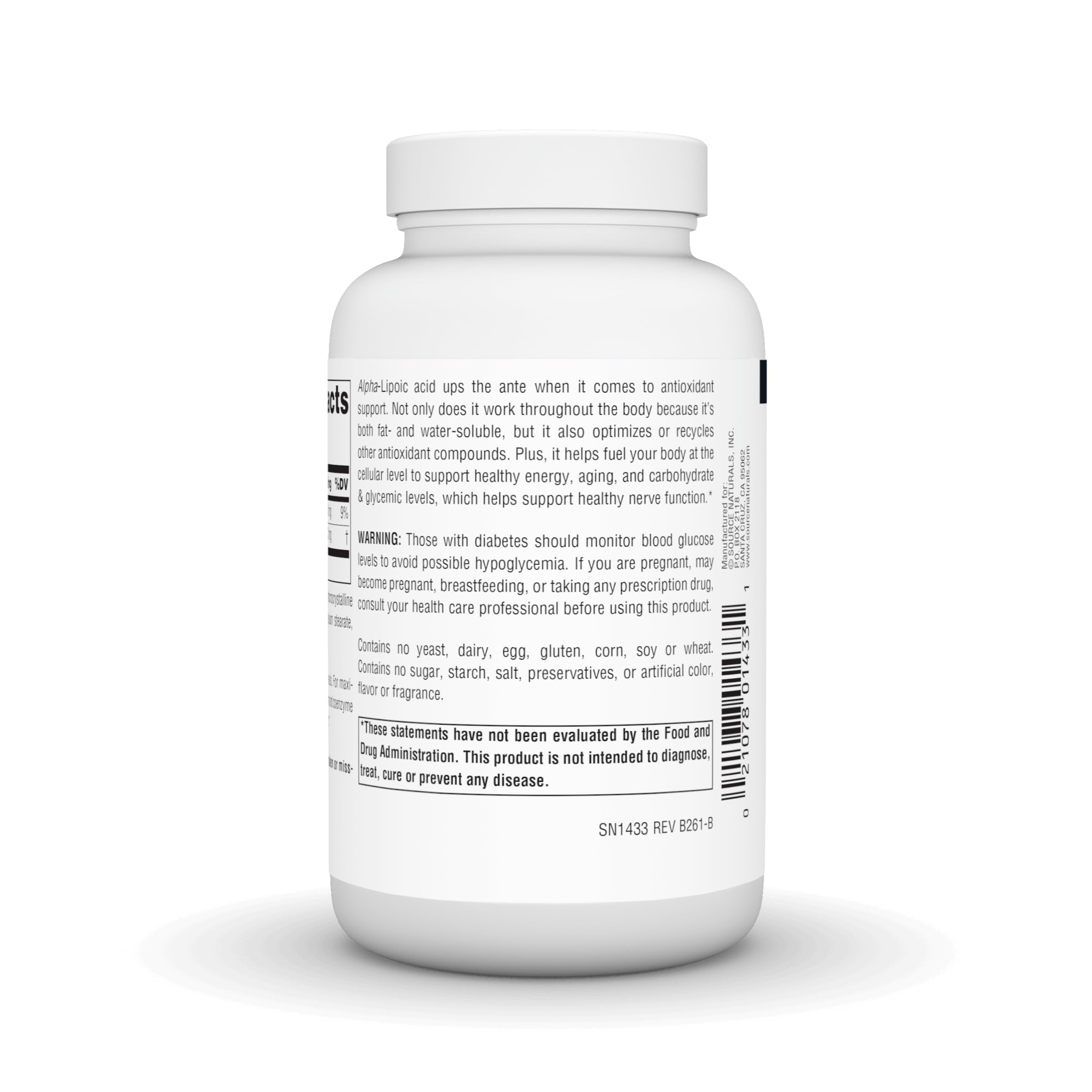 Comparación de tamaño de la botella Source Naturals Alpha Lipoic Acid 120 tabletas para escala doméstica