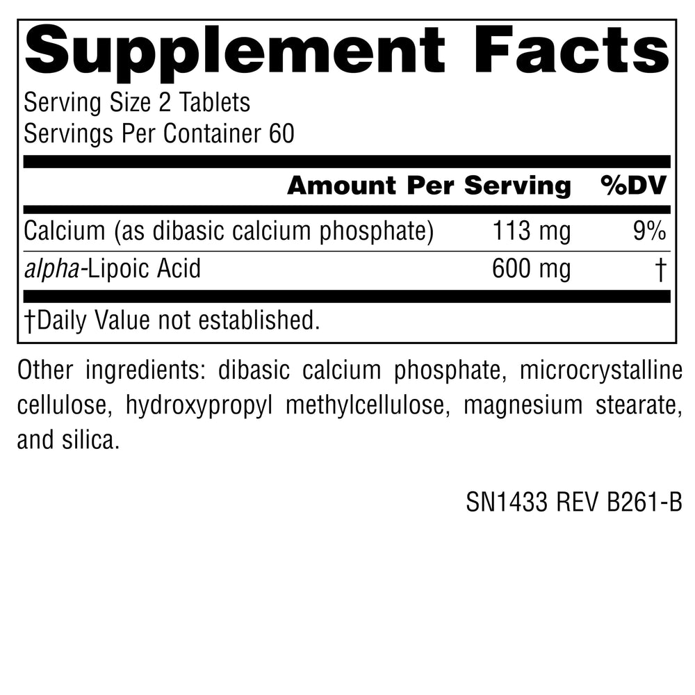 Close-up de tabletas veganas de Source Naturals Alpha Lipoic Acid con textura y fácil ingestión