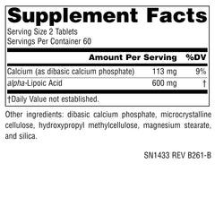 Close-up de tabletas veganas de Source Naturals Alpha Lipoic Acid con textura y fácil ingestión