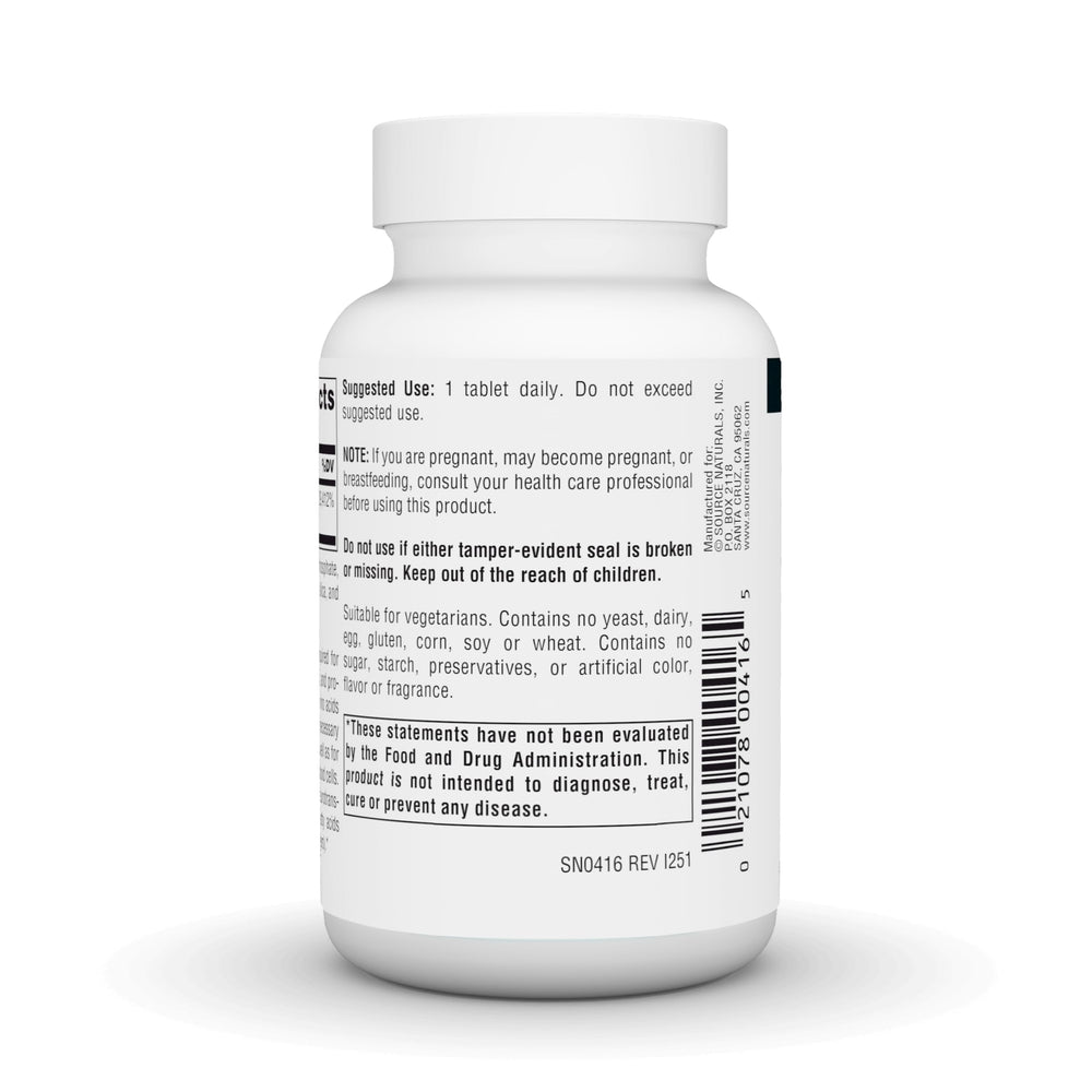 Source Naturals etiqueta nutricional y dirección de fabricación en EE. UU.