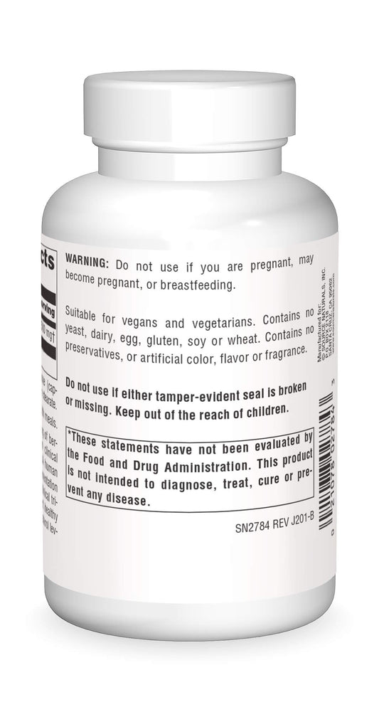 Source Naturals Berberine capsules close-up, vegan-friendly and easy to swallow.