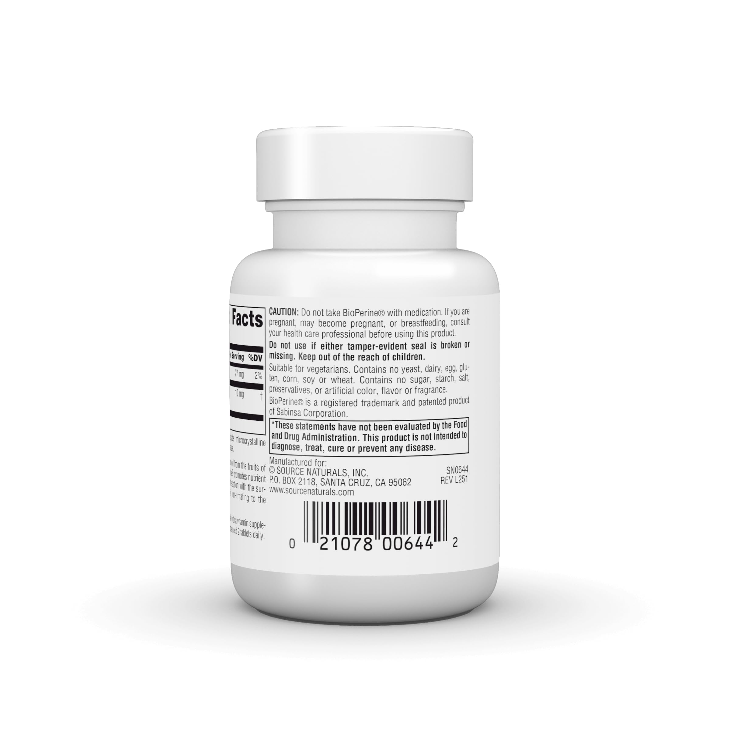 Source Naturals etiqueta con información de dosis y fabricación